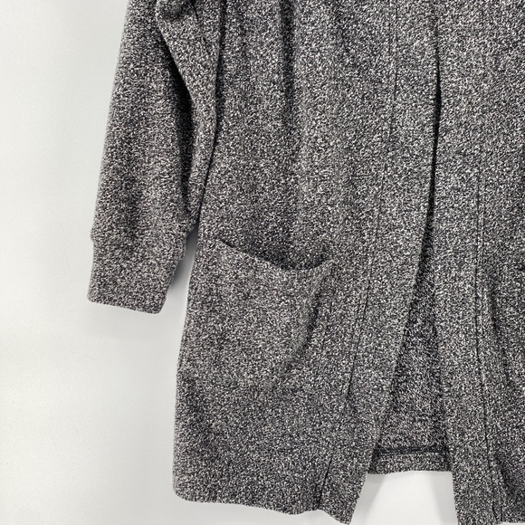 Reitmans Cardigan Womens Small Open Front Side Pockets Hood Black Grey Long - Picture 4 of 13